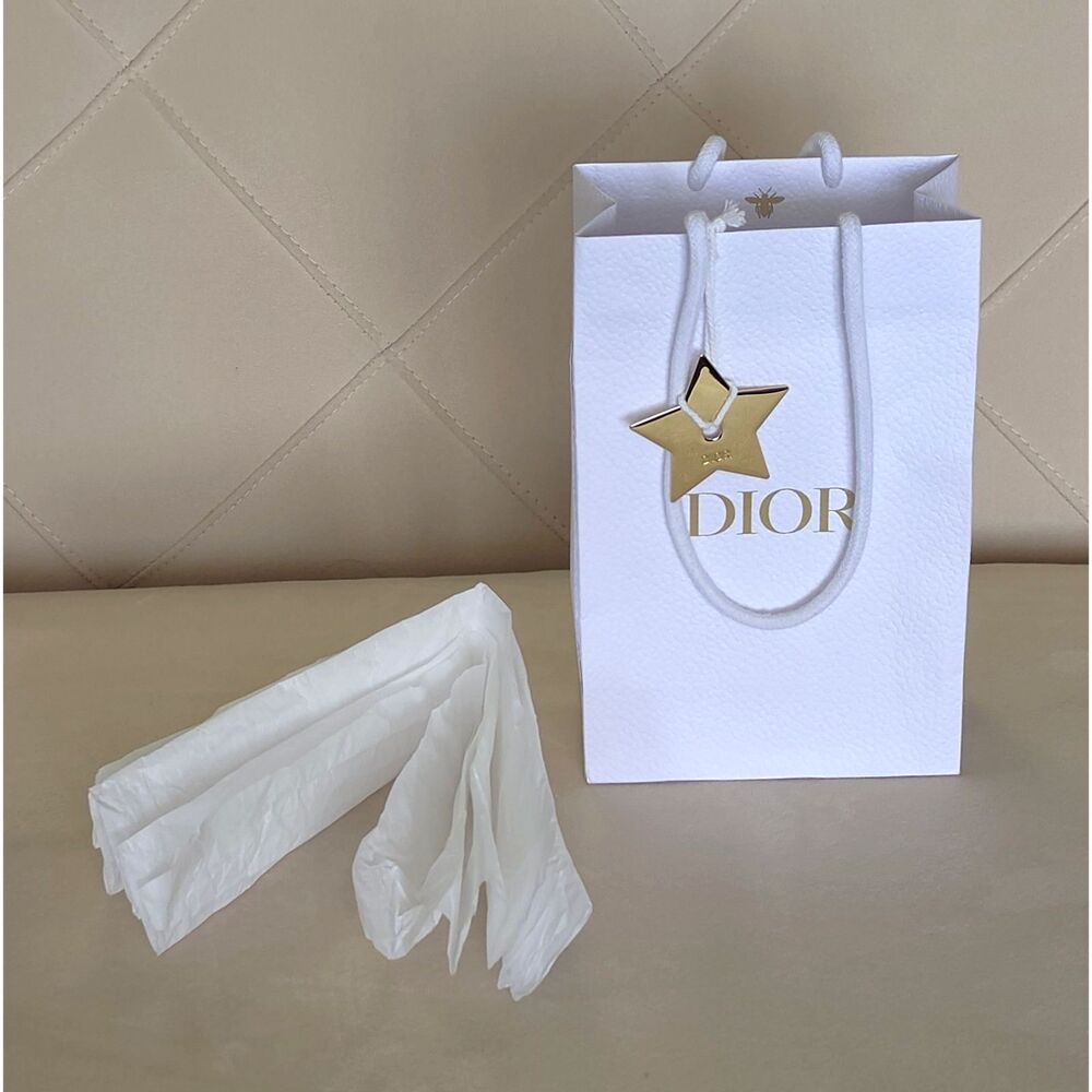 Dior Empty Shopping White Gift Bag w/ Gold Logo Star & Tissue 9" x 5.75" x 3"